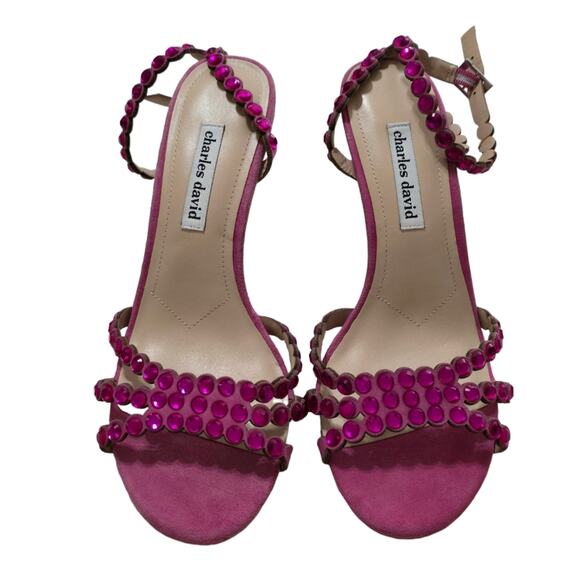Charles‎ David Penelope Pink Rhinestones Suede Ankle Strap Heels Sandals Size 10 - Picture 3 of 11